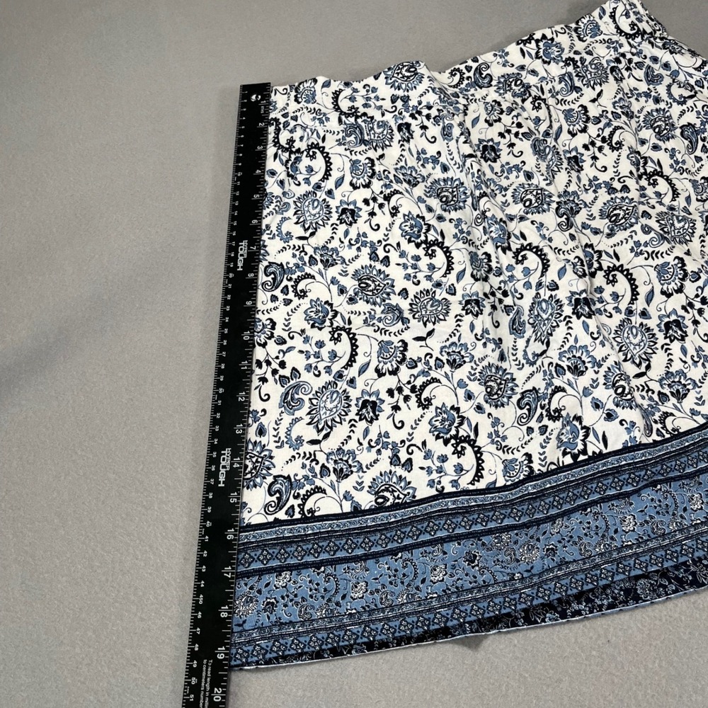 NWT LOFT Women's Medium Blue White Floral Print paisley a-line linen skirt - Picture 2 of 8